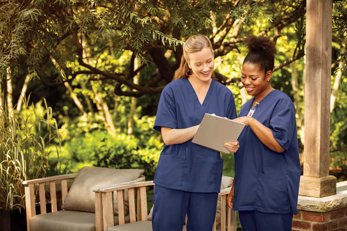 nurses in blue scrubs