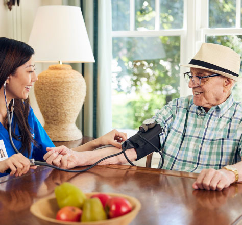 Caregiver helping an elderly man